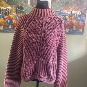 Free People Cable Knit mock neck Sweater maroon, size l